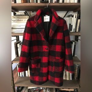 NWOT Je Suis Wool Red and Black Buffalo Plaid Coat Size Large